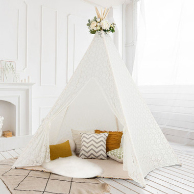 Kids' Lace Conical Tent with Colorful String Lights product image