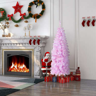 5/6/7-Foot Pre-Lit Artificial Pink Pencil Christmas Tree with Metal Stand product image