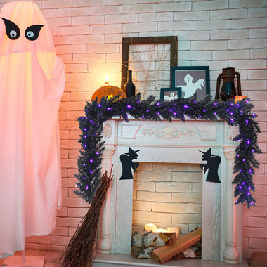 9-Foot Pre-Lit Halloween Garland with 50 Purple LED Lights product image