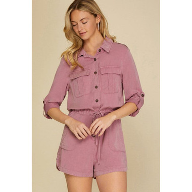 Women's Reese Roll-up Sleeve Flap Pockets Drawstring Romper product image