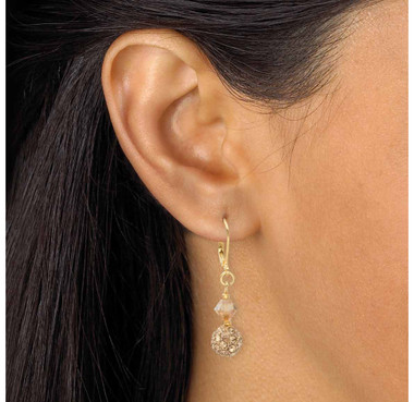 Goldtone Champagne Crystal Beaded Lever Back Drop Earrings  product image