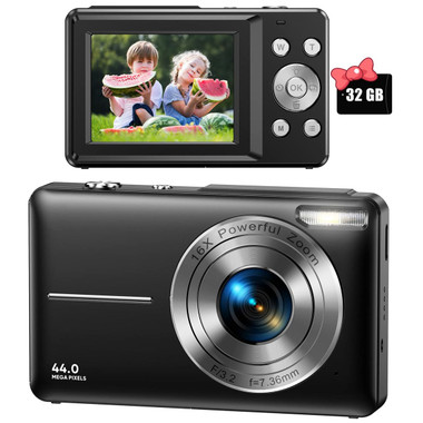 Digital Camera,FHD 1080P Digital Camera for Kids Video Camera with 16X Digital Zoom,Compact Point and Shoot Camera Portable Small Camera for Teens Students Boys Girls Seniors (Black) product image
