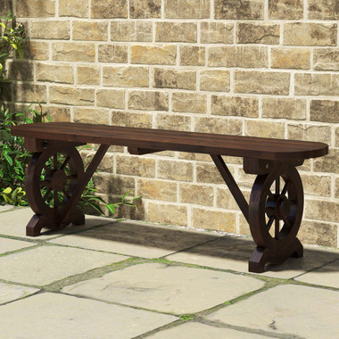 Rustic Wood Bench with Wagon Wheel Base product image