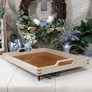 Wooden Serving Tray with Handles and Inlaid Corners product image