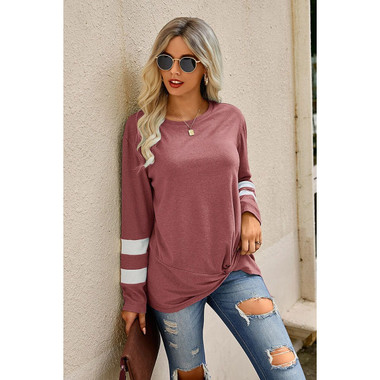 Women's Varsity Stripe Twisted Front Long Sleeve Top product image