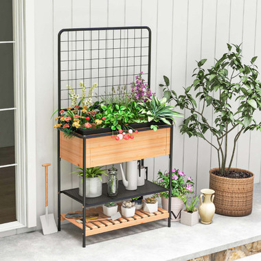 Raised Garden Bed with Trellis & 2-Tier Storage Shelves product image