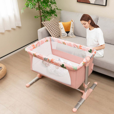 Folding Baby Bassinet Bedside Sleeper with 4 Adjustable Heights product image