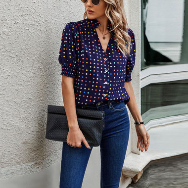 Women's Whimsy Polka Dot Puff Sleeve Blouse product image