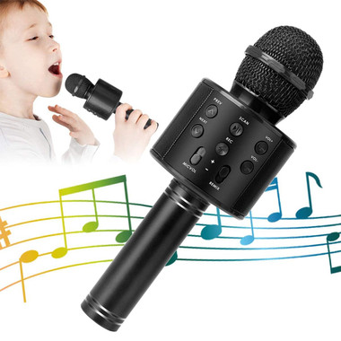 Wireless Bluetooth Kids Karaoke Microphone, 5 in 1 Portable Handheld Microphone with Adjustable Remix FM Radio for Boys Girls Birthday (Black) product image