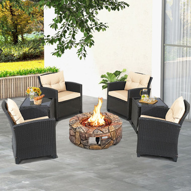 7-Piece Outdoor Wicker Chair Furniture Set with Gas Fire Pit Table product image