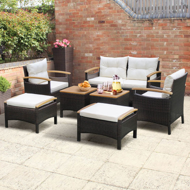 7-Piece Rattan Patio Sofa Set with Acacia Wood Tabletop & Armrests product image