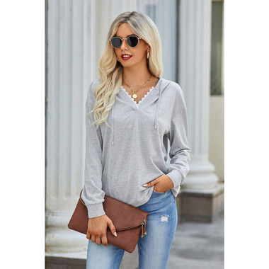 Women's Lace Trim V-Neck Hoodie product image