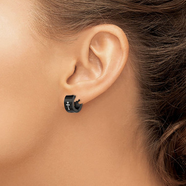 Stainless Steel IP-Plated 7mm Hinged Hoop Cross Earrings product image