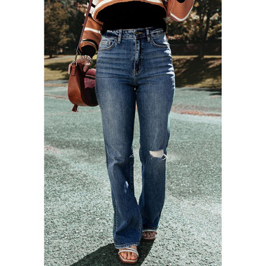 Women's Esme Medium-Wash Ripped Straight Leg Jeans product image