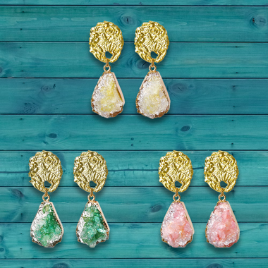 Colored Druzy Stone Gold Plated Drop Earrings product image