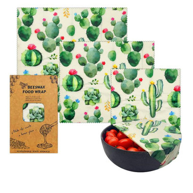 Cactus Pattern - Reusable Beeswax Food Wraps, Eco Friendly Beeswax Food Wrap, Sustainable Food Storage Containers,3 Pack (S, M, L) product image