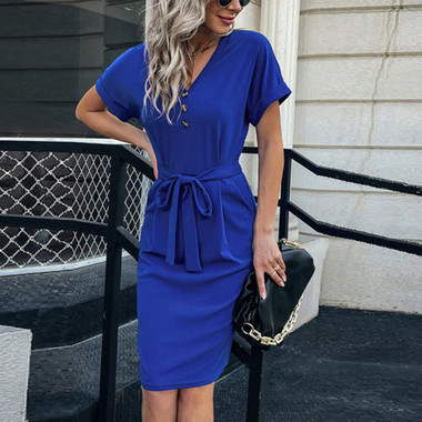 Women's Button Front Short Sleeve Pocket Dress product image
