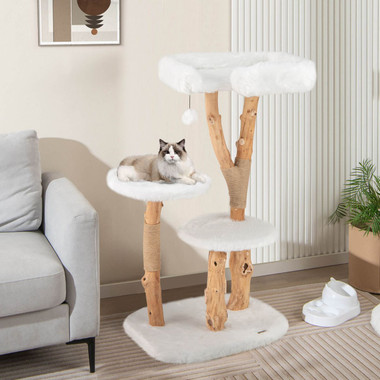 44-Inch Solid Wood Cat Tree with Perch and Natural Jute Scratching Posts product image