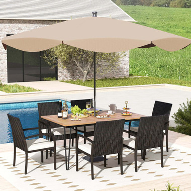 7-Piece Patio Rattan Cushioned Dining Set with Umbrella Hole product image