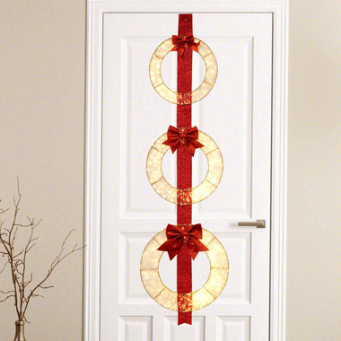 Set of 3 Pre-Lit Wreaths with Bows and Hanging Hook product image