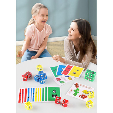  Wooden Expressions Matching Block Puzzle-Building Cubes Card Game product image
