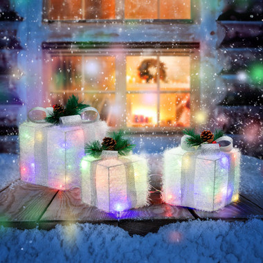 3-Piece Christmas Gift Box Décor with LED Lights  product image 3-Piece Christmas Gift Box Décor with LED Lights  product image