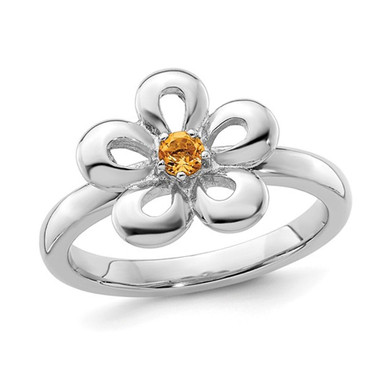 1/10 Carat (ctw) Citrine Flower Ring in Sterling Silver product image