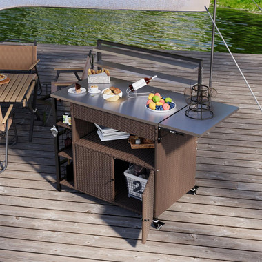Outdoor Bar Cart with Rattan Storage Cabinet product image