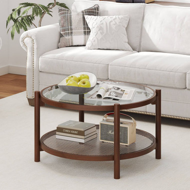 31" Wooden Round Coffee Table with Tempered Glass Top  product image