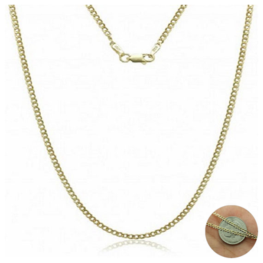 14K Solid Yellow Gold 2.4mm Cuban Chain Necklace product image
