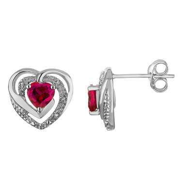 .6 Carat Lab-Created Ruby Heart Earrings in Sterling Silver product image