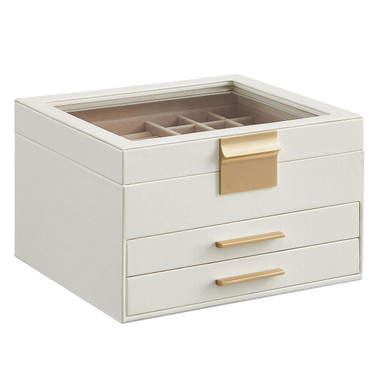 Glass Lid Jewelry Box with 3-Layer Organizer and 2 Drawers product image