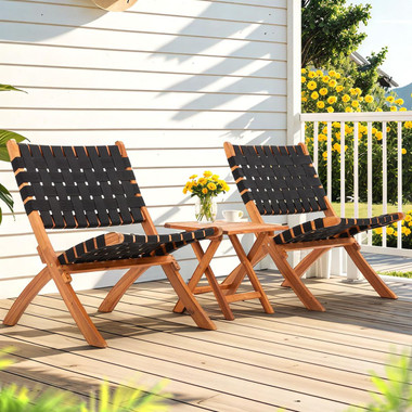 3-Piece Acacia Patio Furniture Set with Coffee Table and Folding Chairs product image