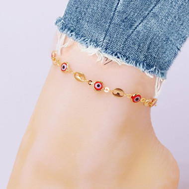 Gold Mariner Evil Eye Crystal Ankle Bracelet product image