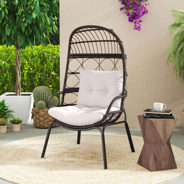 Wicker Rattan Egg Chair with Seat and Back Cushions product image