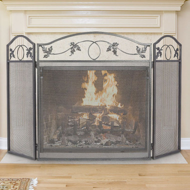 Amagabeli 3-Panel Pewter Wrought Iron Fireplace Screen with Protective Mesh product image