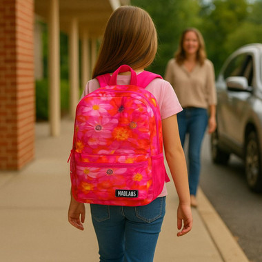 18" Pink Floral Backpack with Built-In Bluetooth Speaker product image 18" Pink Floral Backpack with Built-In Bluetooth Speaker product image