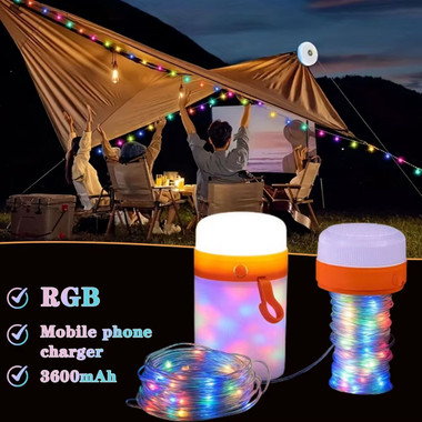 Christmas Decoration Lights Colorful String Night Lamp USB Rechargeable Portable Camping Tent String Lights Festive Atmosphere product image