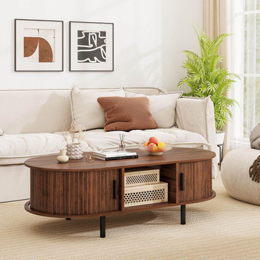 48" Mid Century Center Table with Sliding Fluted Doors product image
