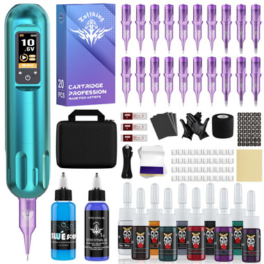 Wireless Tattoo Pen Kit with LED Screen Display and 9000 RPM Adjustable Stroke Professional Tattoo Machine Kit,Tiffany Blue product image