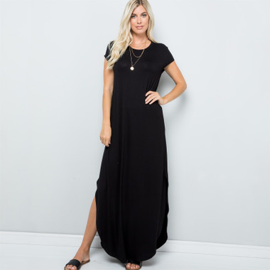 Women's Acting Pro Short Sleeve Side Slit Maxi Dress product image