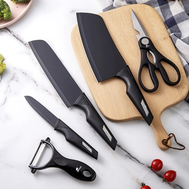 5-Piece Stainless Steel Coated Kitchen Knives, Peeler, and Shears Set product image