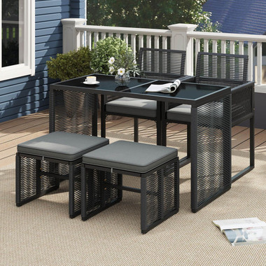 5-Piece Outdoor PE Wicker Patio Dining Set with Ottoman product image