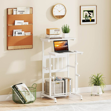 Adjustable Wheeled Standing Desk with Protective Mesh Panels product image