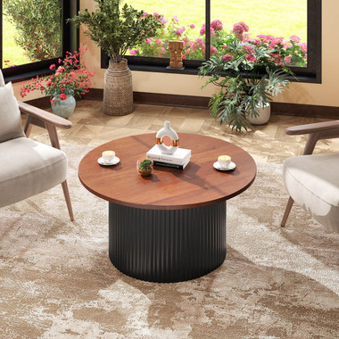 32" Round Coffee Table with Wave-Shaped Support product image