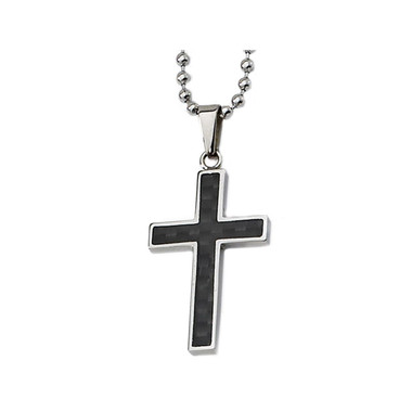 Men's Black Carbon Fiber Cross Necklace With Chain product image