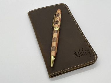 Personalized Checkbook Cover with Engraved Wood Pen product image