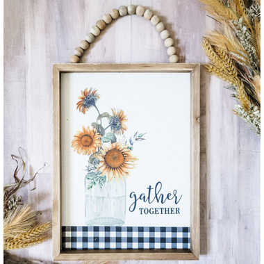 "Gather Together" Wood Beaded Farmhouse Framed Sign Wall Decor product image