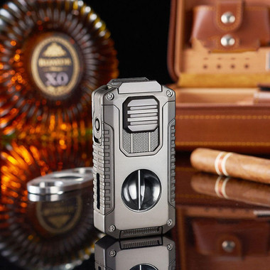 5-in-1 Windproof Metal Lighter with Cigar Cutter product image