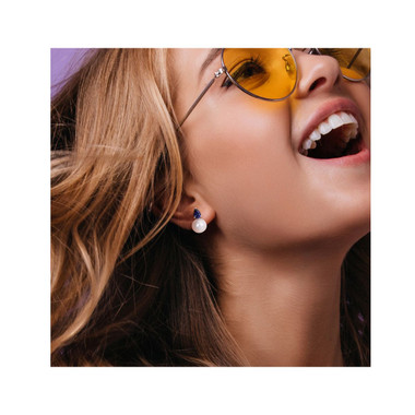 8.5-9mm Freshwater Pearl Earrings with Lab-Created Blue Sapphires product image